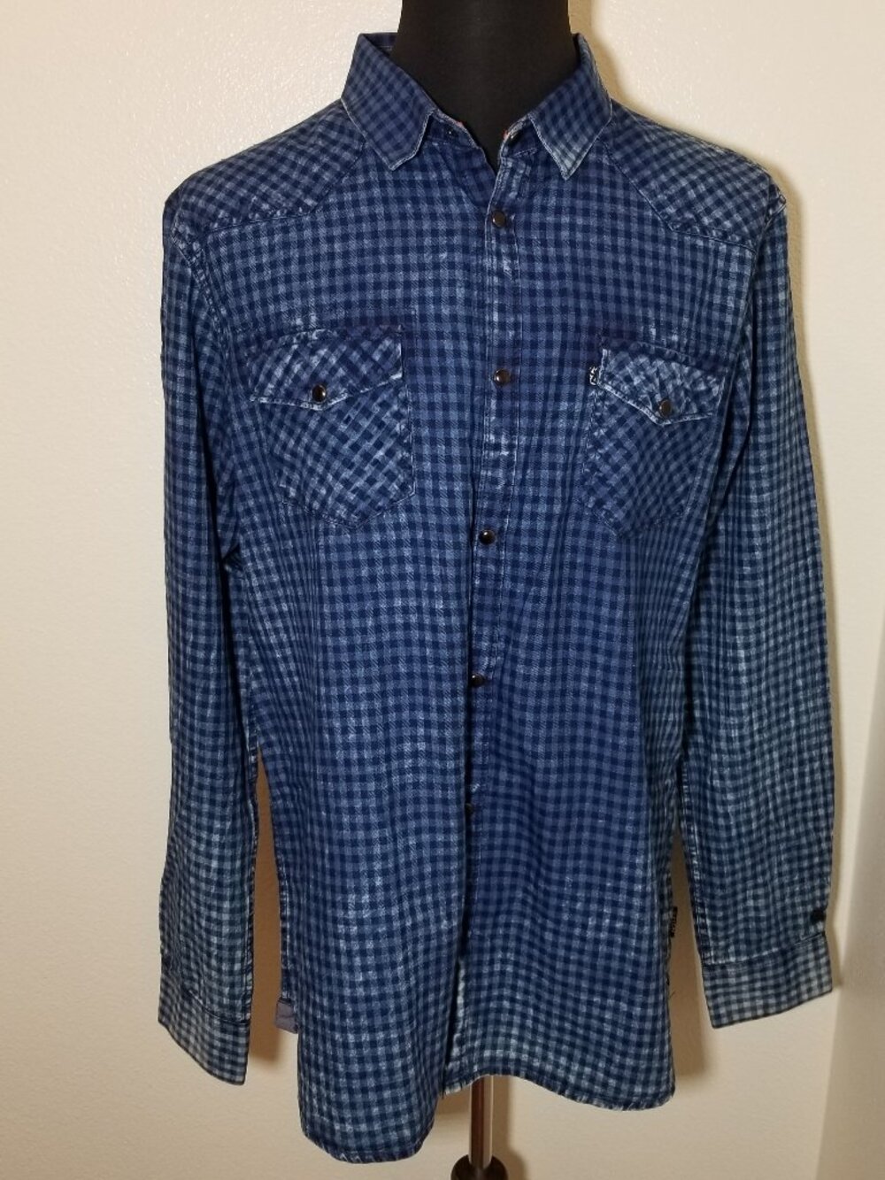 NOIZE AMSTRDM Blue Gingham Long Sleeve Button Up Mens XXL Retro Street Western